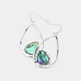 Abalone Pointed Open Teardrop Dangle Earrings